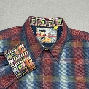 Robert Graham Shirt Mens 2XL Plaid Long Sleeve Flip Cuff Classic Fit Red Navy